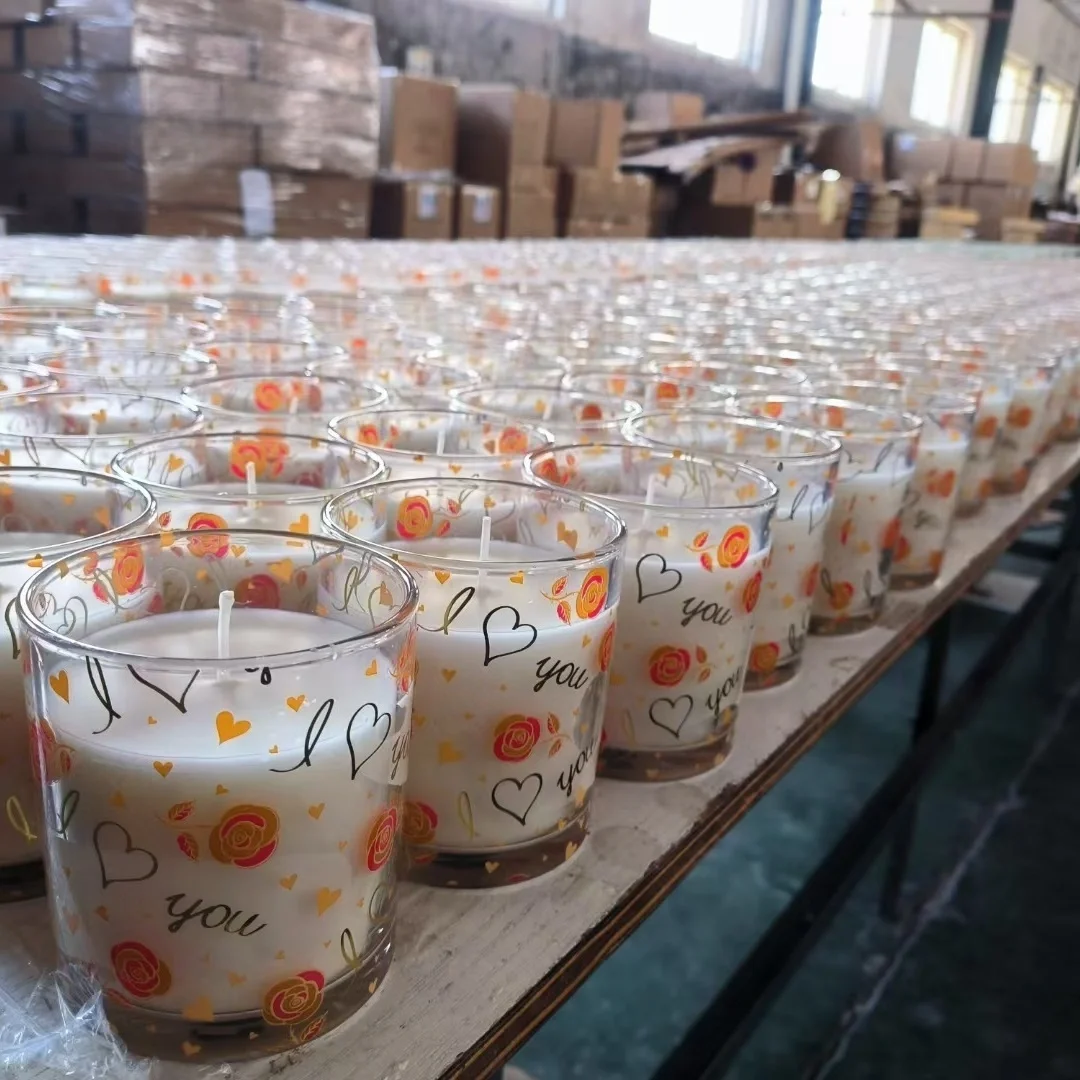 Scented candles being poured and cured